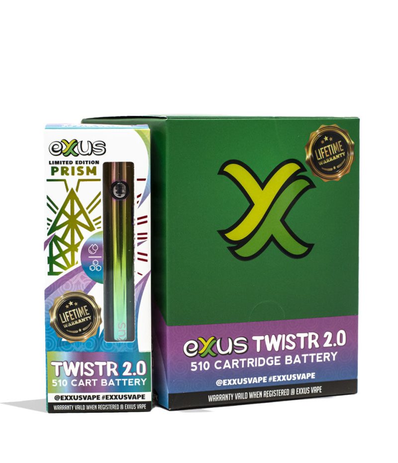 Prism Exxus Vape Twistr 2.0 Cartridge Vaporizer 12pk Packaging Front View on White Background