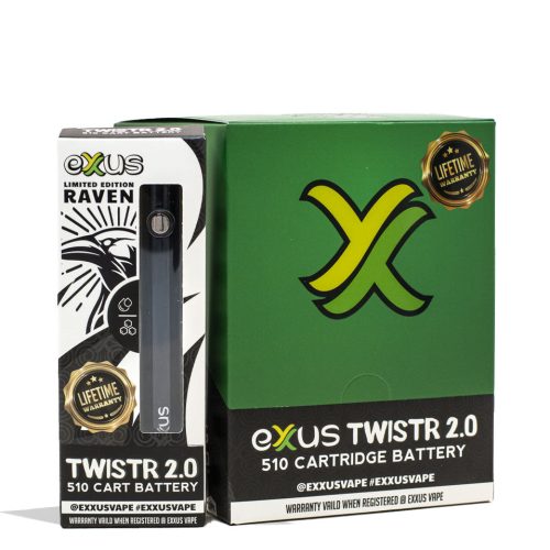 Raven Exxus Vape Twistr 2.0 Cartridge Vaporizer 12pk Packaging Front View on White Background