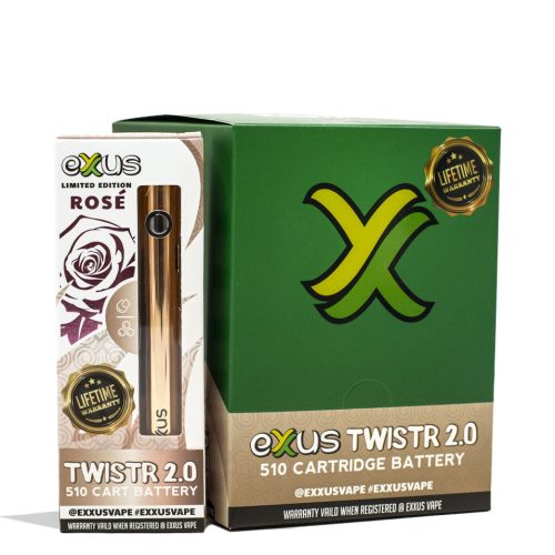 Rose Exxus Vape Twistr 2.0 Cartridge Vaporizer 12pk Packaging Front View on White Background