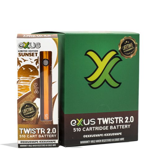 Sunset Exxus Vape Twistr 2.0 Cartridge Vaporizer 12pk Packaging Front View on White Background