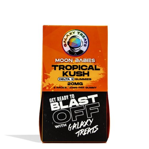 Tropical Kush Galaxy Treats Moon Babies 20mg Delta 9 Gummies 50pk Front View on White Background