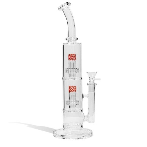 Red 12 Inch Water Pipe with 2 Stage Perc on white background