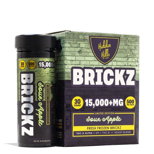 Sour Apple Hidden Hills Brickz Heady Blend 15000mg 6pk Front View on White Background