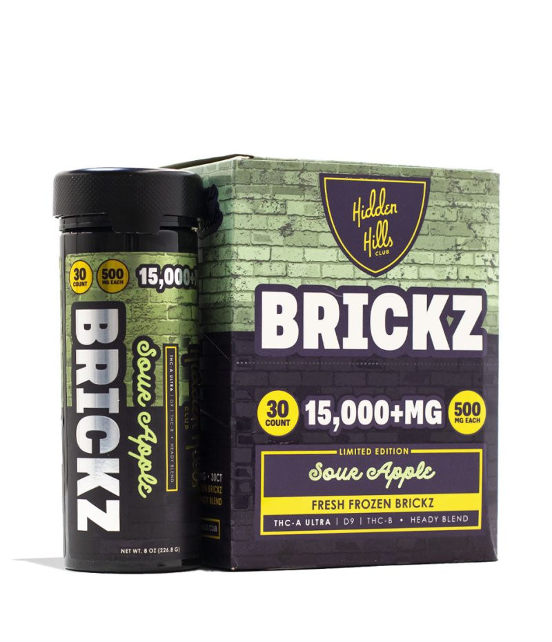 Sour Apple Hidden Hills Brickz Heady Blend 15000mg 6pk Front View on White Background