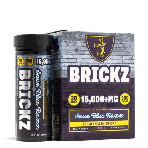 Sour Blue Razz Hidden Hills Brickz Heady Blend 15000mg 6pk Front View on White Background