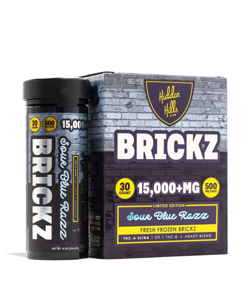 Sour Blue Razz Hidden Hills Brickz Heady Blend 15000mg 6pk Front View on White Background