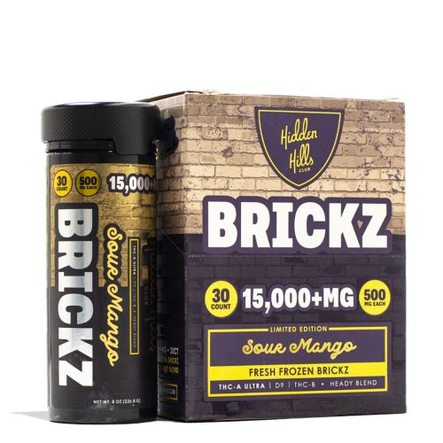 Sour Mango Hidden Hills Brickz Heady Blend 15000mg 6pk Front View on White Background