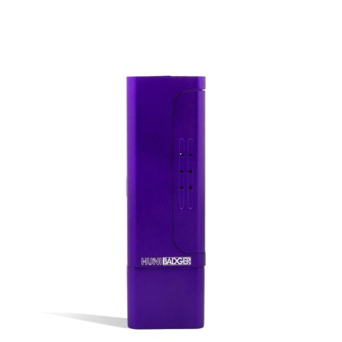 Purple front view Huni Badger Portable Electronic Vertical Vaporizer on white studio background