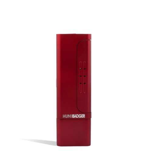 Red front view Huni Badger Portable Electronic Vertical Vaporizer on white studio background