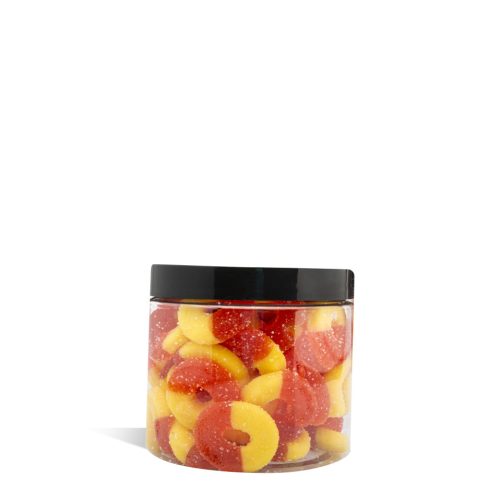 1000mg Peach Rings Just CBD Candy on white background