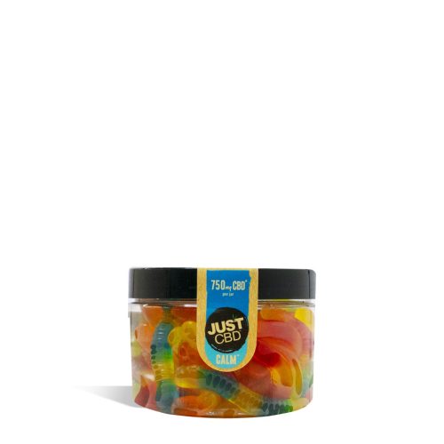 750mg Sugar Free Gummy Worms Just CBD Candy on white background