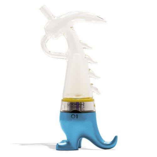 Blue Lookah Dinosaur Electronic Dab Rig Front View on White Background