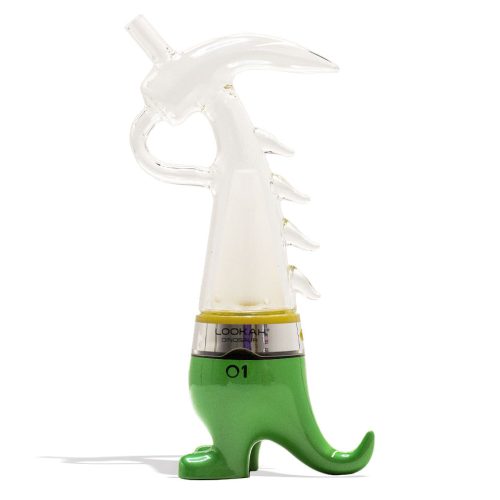 Green Lookah Dinosaur Electronic Dab Rig Front View on White Background