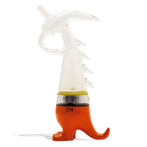 Orange Lookah Dinosaur Electronic Dab Rig Front View on White Background