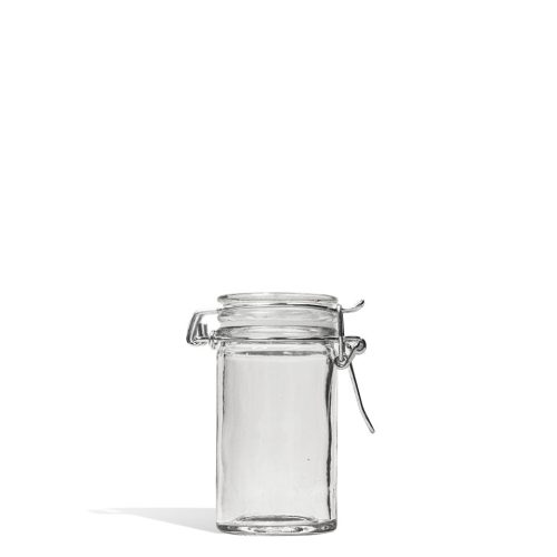 Lucky Stash Air Tight Glass Pop Top Jars 12pk Small Jar Front View on White Background