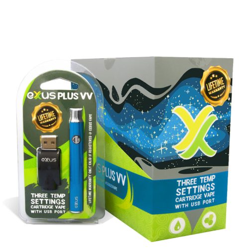 Cosmic Blue w/single pack Exxus Vape Plus VV Cartridge Vaporizer 12pk on white background