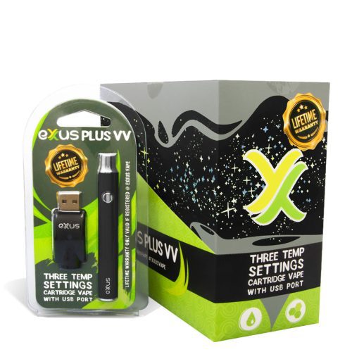 Cosmic Black w/single pack Exxus Vape Plus VV Cartridge Vaporizer 12pk on white background