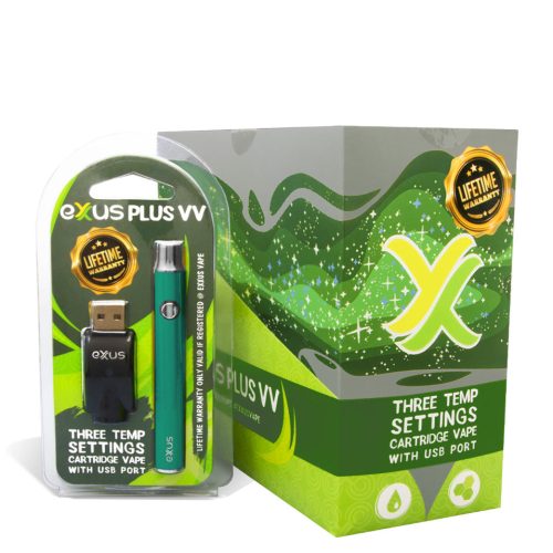 Cosmic Green w/single pack Exxus Vape Plus VV Cartridge Vaporizer 12pk on white background