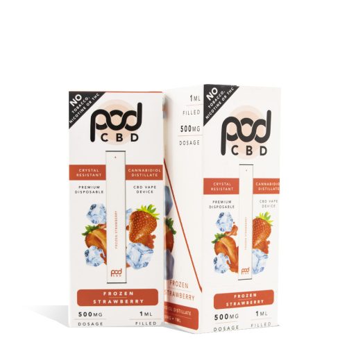 Frozen Strawberry Pod Juice 1ml 500mg CBD Disposable 5pk on white background