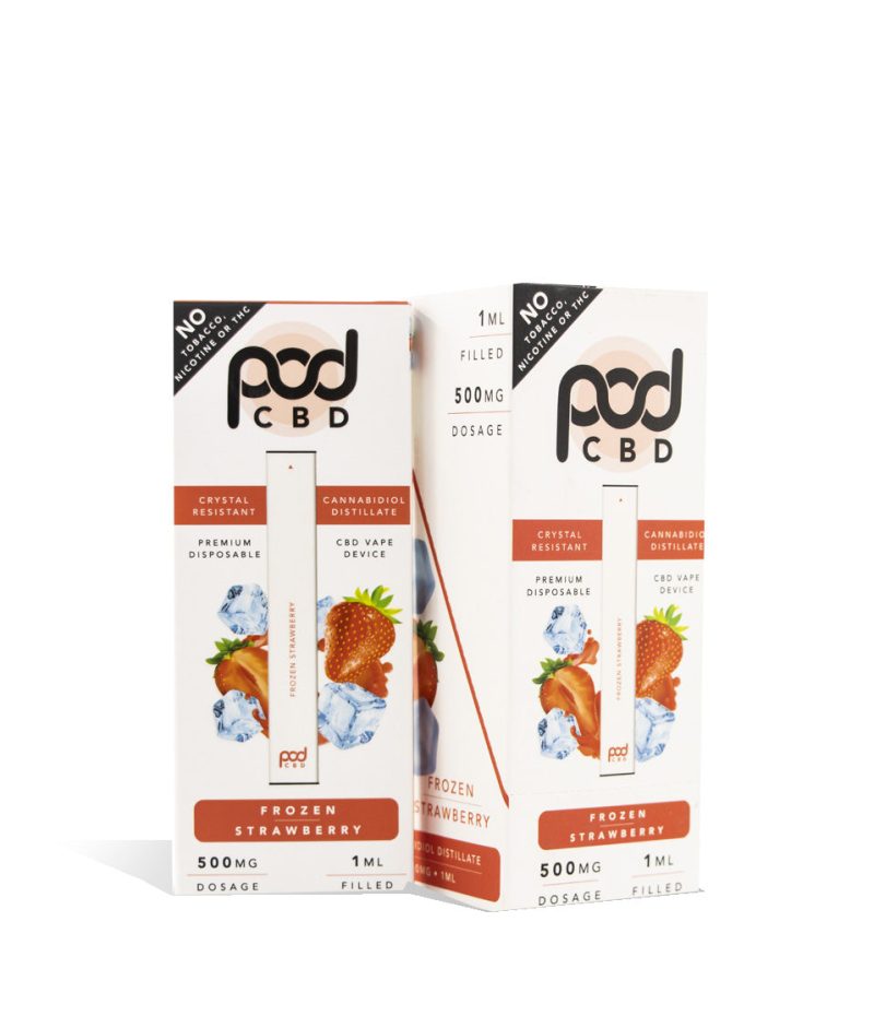 Frozen Strawberry Pod Juice 1ml 500mg CBD Disposable 5pk on white background