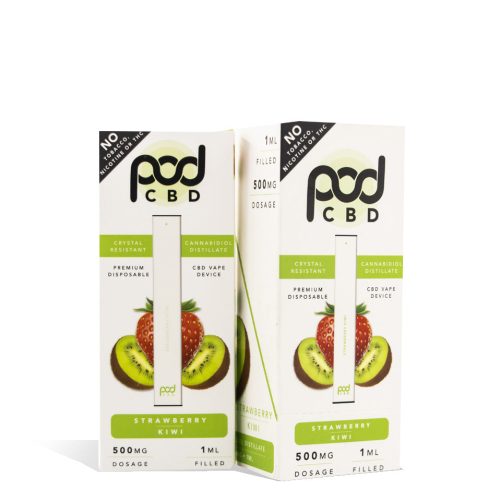 Strawberry Kiwi Pod Juice 1ml 500mg CBD Disposable 5pk on white background