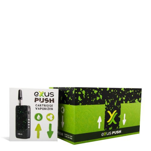 Black Green Spatter w/single pack Exxus Vape Push Cartridge Vaporizer 12pk on white background