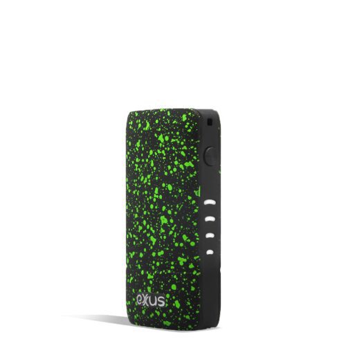 Black Green Spatter side Exxus Vape Push Cartridge Vaporizer on white background