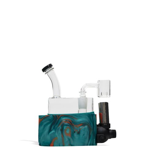 Blue Orange Stache Rio Portable Dab Rig on white studio background