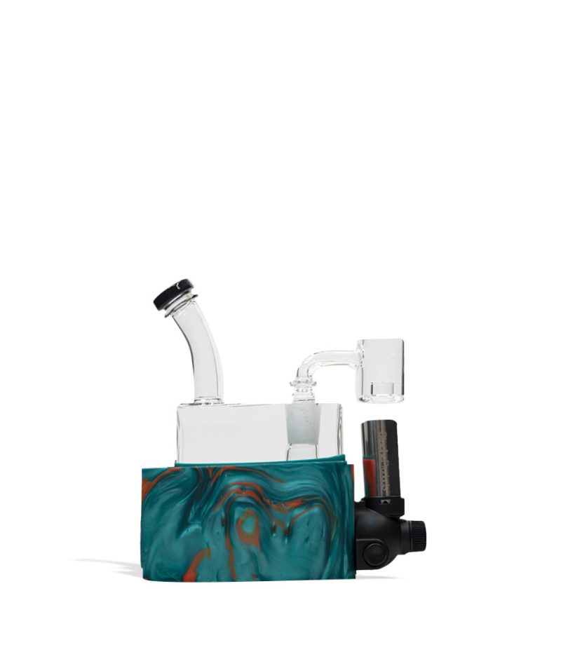 Blue Orange Stache Rio Portable Dab Rig on white studio background