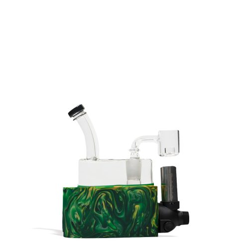 Green yellow Stache Rio Portable Dab Rig on white studio background