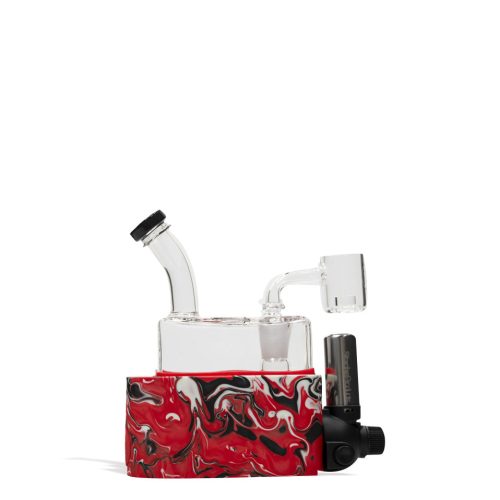 Red black Stache Rio Portable Dab Rig on white studio background