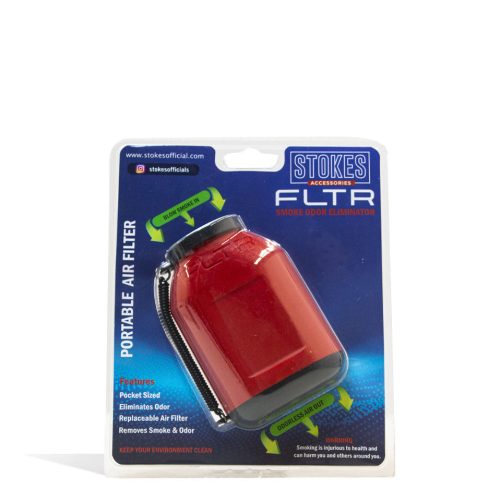 Red Stokes FLTR Smoke Odor Eliminator with Replaceable Filters Front View on White Background