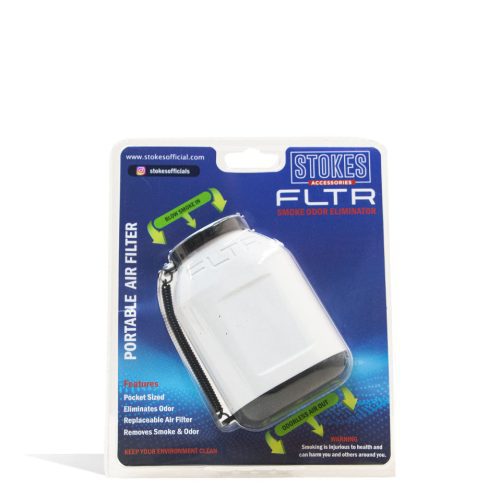 White Stokes FLTR Smoke Odor Eliminator with Replaceable Filters Front View on White Background