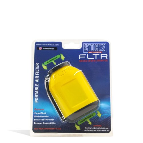 Yellow Stokes FLTR Smoke Odor Eliminator with Replaceable Filters Front View on White Background