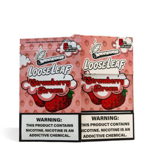 Strawberry Dream Desto Dubb That's A Awful Lot Of Loose Leaf Tobacco Wrap 40pk on white studio background