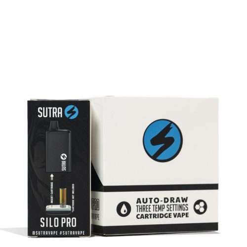 Black Sutra Silo Pro Cartridge Vaporizer 6pk Packaging Front View on White Background