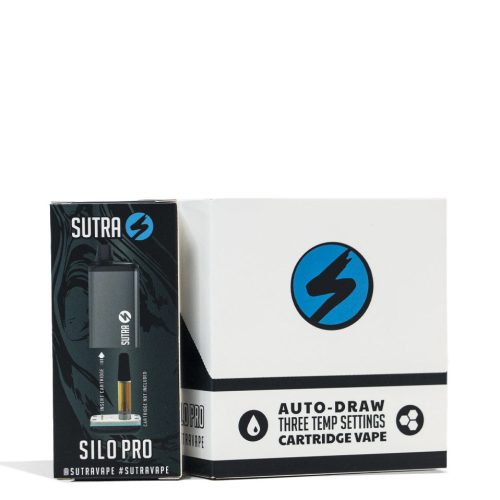 Gunmetal Sutra Silo Pro Cartridge Vaporizer 6pk Packaging Front View on White Background