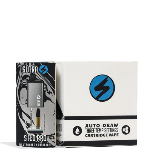 Silver Sutra Silo Pro Cartridge Vaporizer 6pk Packaging Front View on White Background