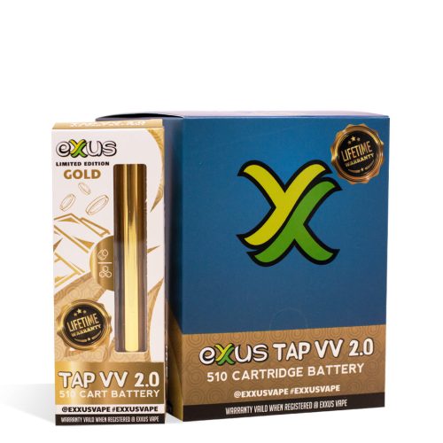 Gold Exxus Vape Tap VV 2.0 Cartridge Vaporizer 12pk on white background