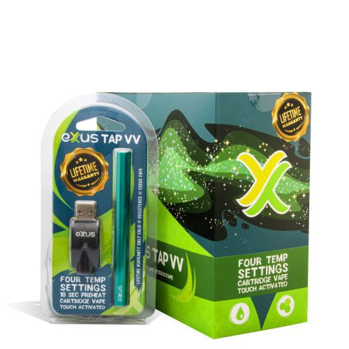 Cosmic Green w/single pack Exxus Vape Tap VV Auto Draw Cartridge Vaporizer 12pk on white background