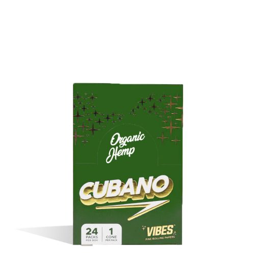 Organic Hemp Vibes Cubano Pre Rolled Cone Display 24k on white studio background