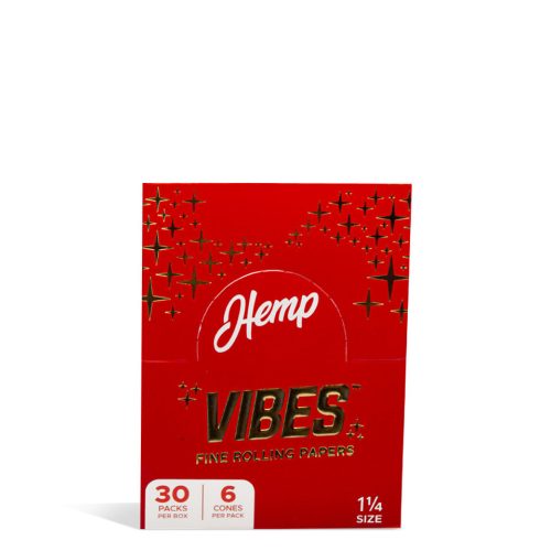 Hemp 1 1/4 Vibes Fine Rolling Papers Cones King Size by Vibes on white studio background