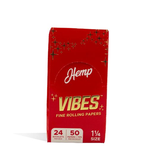 1.25 Size Hemp Vibes Rolling Papers and Tips 24pk Front View on White Background