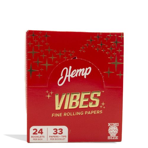 Hemp King Size Vibes Rolling Papers and Tips 24pk Front View on White Background