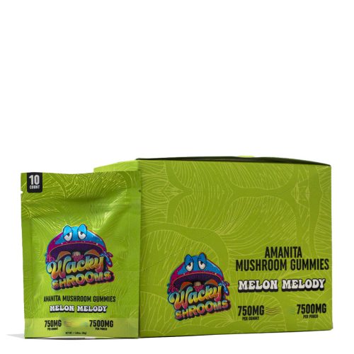 Melon Melody Wacky Shrooms 7500mg Amanita Mushroom Gummies 10pk Front View on White Background